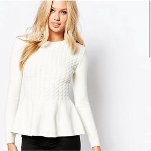 Ted Baker Peplum Cable Knit Sweater TB sz 4